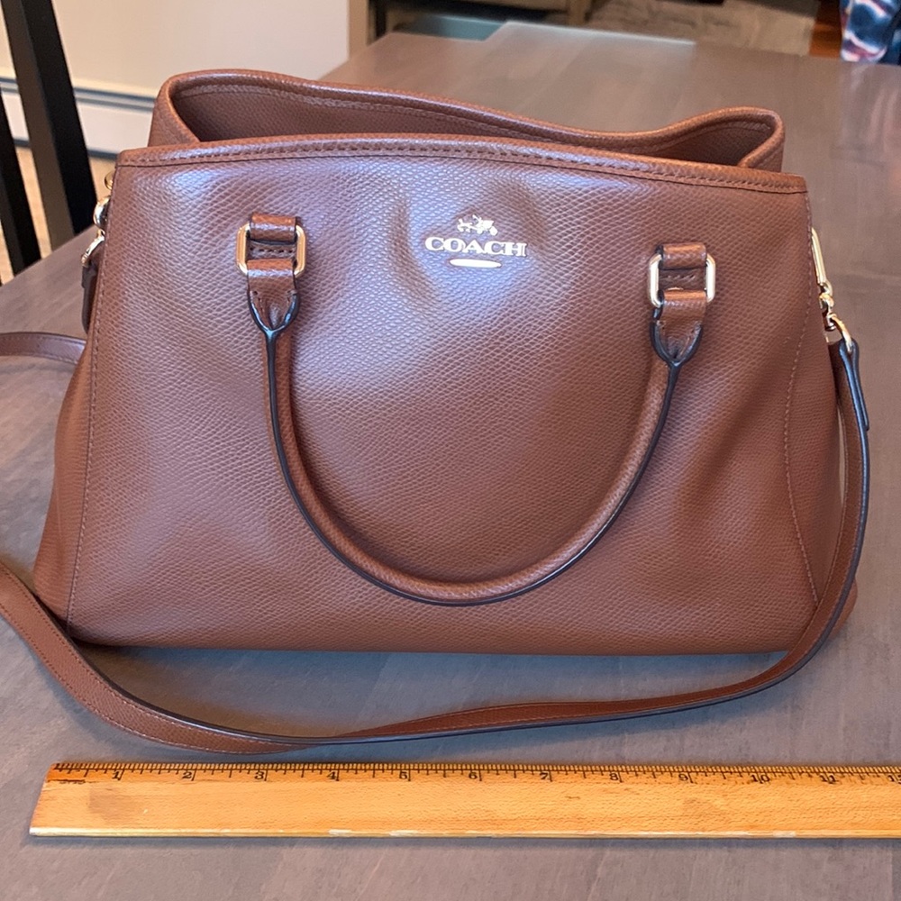 Coach Chestnut Pebbled Leather Satchel with Top Handles and Strap